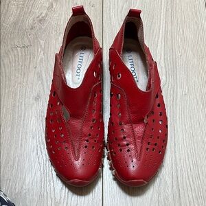 LITFOOT Red Perforated Leather Women's Sandals